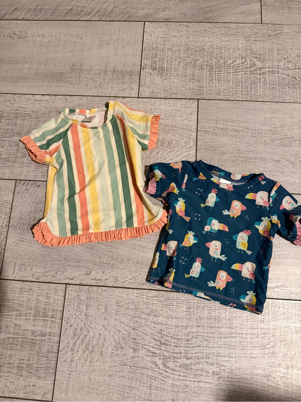 RuffleButts 18-24M Girls 2-Piece Top Bundle Rainbow Stripe & Birds